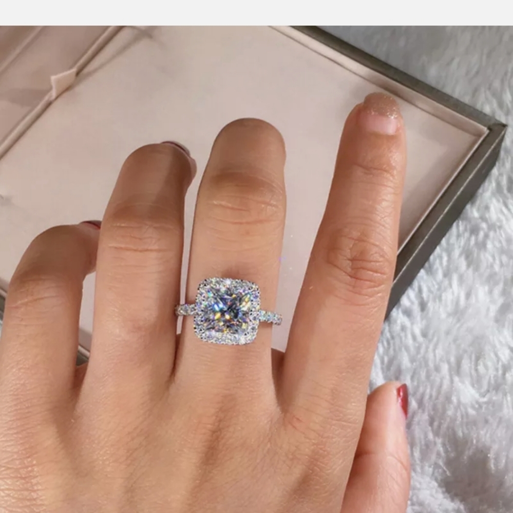 Sterling Silver Princess Cut radiant diamond ring